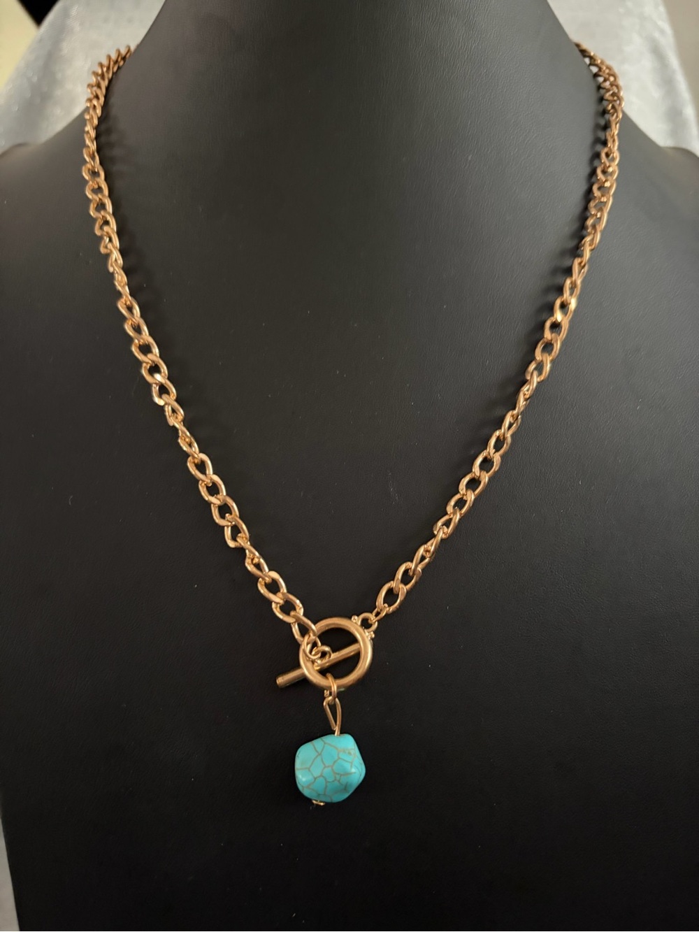 Gold-Tone Chain Necklace with Turquoise Pendant - Women Jewelry
